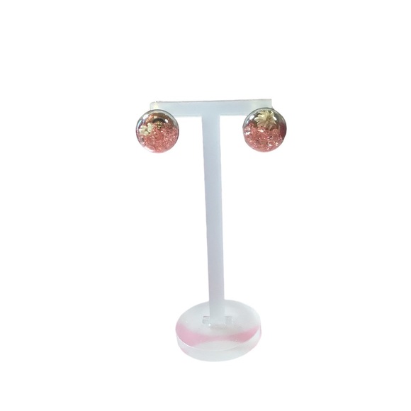 Ivory & Pink Double-sided Glass Ball Dry Flower Earrings - Picture 6 of 6